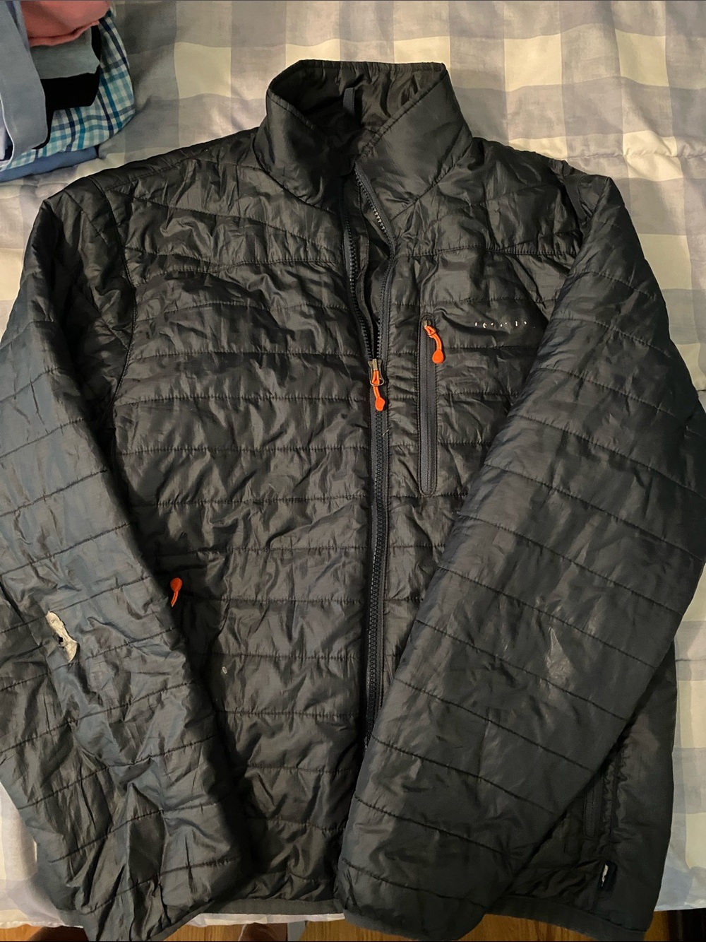 Vineyard Vines Black Quilted Puffer Jacket with Orange Zipper Accents